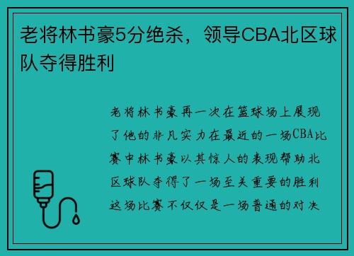 老将林书豪5分绝杀，领导CBA北区球队夺得胜利