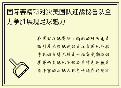 国际赛精彩对决美国队迎战秘鲁队全力争胜展现足球魅力
